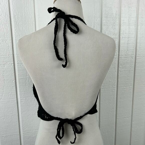 Free People Women Sleeveless Crotchet Tank Top Festival Fairy Boho Black Large - Picture 4 of 6